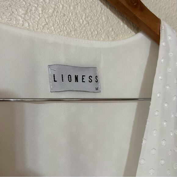 Lioness Legendary Lovers White Swiss Dot Long Sleeve Deep V Tie Waist Dress M - Picture 6 of 8